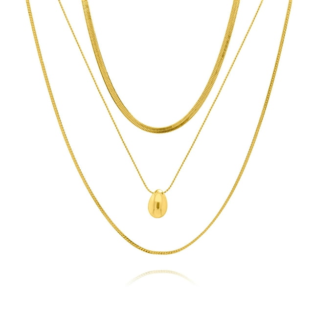 JeenMata Multiple 3 pcs Sleek Minimalist Pendant and Layered Chain Set in Yellow Gold Plated