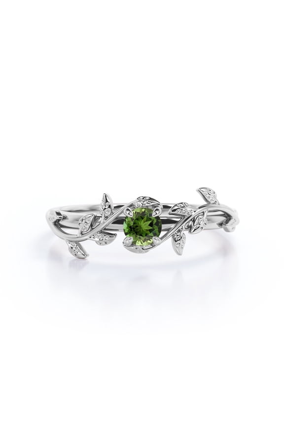 Nature-Inspired 0.50 Carat Round Shaped Natural Green Tourmaline Solitaire Engagement Ring in 18K White Gold Plating over Silver