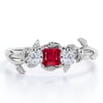 thumbnail image 1 of JeenMata Nature Inspired 1 TCW Princess Cut Lab Created Ruby and Moissanite Triple-Stone Engagement Ring in 18K White Gold Plating over Silver, 1 of 7