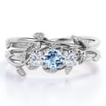 thumbnail image 1 of JeenMata Nature-inspired Design 1 Carat Round Brilliant Cut Lab Created Blue Aquamarine and Moissanite Triple Stone Wedding Ring Set in 18K White Gold Plating over Silver, 1 of 6