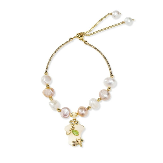 JeenMata Oriental Style Natural Pearl Slider Bracelet - Cheongsam Dress - Unique Fashion Jewelry