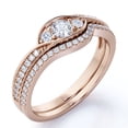 thumbnail image 1 of JeenMata Past Present Future .90 Carat Round Cut Real Diamond Asymmetrical Wedding Ring Set - Curved Wedding Band in 10k Rose Gold, 1 of 6