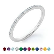 JeenMata Pave Accented - 0.25 Carat Round Cut -April Birthstone- Classic Wedding Band - 18K White Gold Plating over Silver