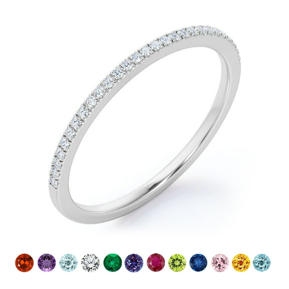 JeenMata Pave Accented - 0.25 Carat Round Cut -April Birthstone- Classic Wedding Band - 18K White Gold Plating for Women