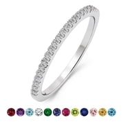 JeenMata Stackable Pave Accented - 0.25 Carat Round Cut -April Birthstone- Classic Wedding Band - 18K White Gold Plating for Women