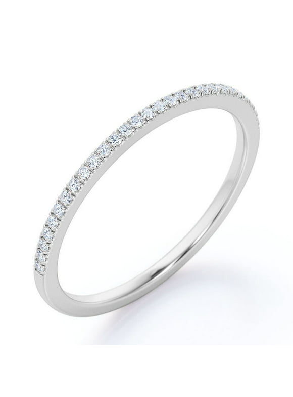 JeenMata Pave Accented - 0.25 Carat Round Cut - Classic Wedding Band - 18K White Gold Plating over Silver