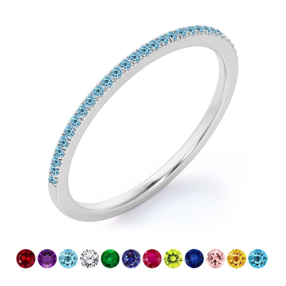 JeenMata Pave Accented - 0.25 Carat Round Cut -December Birthstone- Classic Wedding Band - 18K White Gold Plating for Women