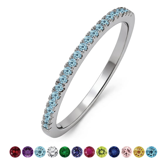 JeenMata Stackable Pave Accented - 0.25 Carat Round Cut -March Birthstone- Classic Wedding Band - 18K White Gold Plating for Women