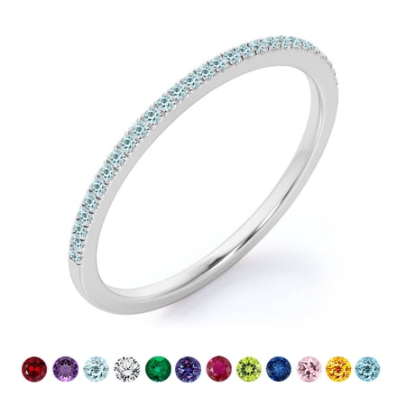 JeenMata Pave Accented - 0.25 Carat Round Cut -March Birthstone- Classic Wedding Band - 18K White Gold Plating over Silver