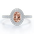 thumbnail image 1 of JeenMata Pave Accented Band 1.75 Carat Ovate created morganite and Moissanite Double Halo Engagement Ring in 18K White Gold Plating over Silver, 1 of 6