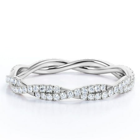 JeenMata Pave Design - 0.5 Carat Round Shape - Twisted Eternity Anniversary Ring - 18K White Gold Plating over Silver