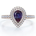 thumbnail image 1 of JeenMata Pave Design 1.5 Carat Pear Cut Lab Created Alexandrite and Moissanite Dual Halo Engagement Ring in 18K Rose Gold Plating over Silver, 1 of 6