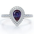 thumbnail image 1 of JeenMata Pave Design 1.5 Carat Pear Cut Lab Created Alexandrite and Moissanite Dual Halo Engagement Ring in 18K White Gold Plating over Silver, 1 of 6