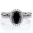 thumbnail image 1 of JeenMata Pave Halo Setting 1.75 Carat Oval Cut Lab Grown Black Diamond and Moissanite Infinity Twisted Shank Bridal Set in 18K Black Gold Plating over Silver, 1 of 7