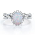 thumbnail image 1 of JeenMata Pave Halo Setting 1.75 Carat Oval Cut Real Opal and Moissanite Infinity Twisted Shank Bridal Set in 18K White Gold Plating over Silver, 1 of 7