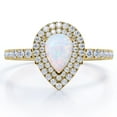 thumbnail image 1 of JeenMata Pave Set 1.5 Carat Pear Shaped White Opal and Moissanite Double Halo Cluster Engagement Ring in 18K Yellow Gold Plating over Silver, 1 of 7