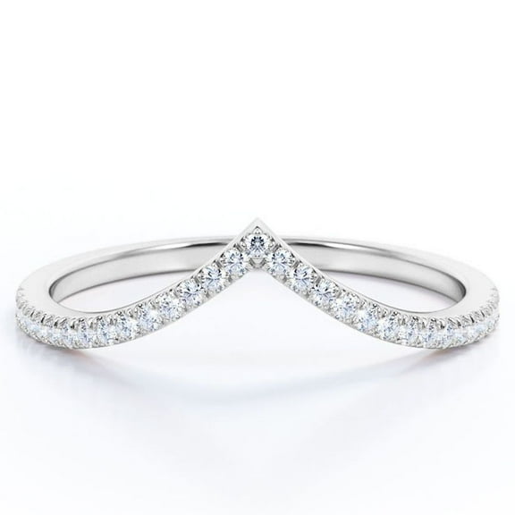 JeenMata Pave-Style Accented 0.25 Carat Round Cut Moissanite Chevron Wedding Band in 18K White Gold Plating over Silver