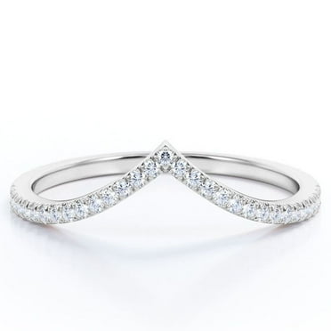 JeenMata Pave-Style Accented 0.25 Carat Round Cut Moissanite Chevron Wedding Band in 18K White Gold Plating over Silver
