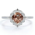 thumbnail image 1 of JeenMata Peach Pink 1.75 Carat Cushion cut created morganite and Moissanite Engagement Ring in 18k Gold Over Sterling Silver, 1 of 6