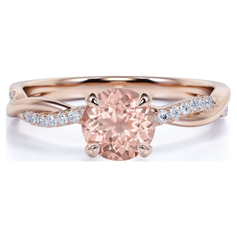 Mosa Rind JeenMata Peach Pink 1 Carat Round cut created morganite and Moissanite ...