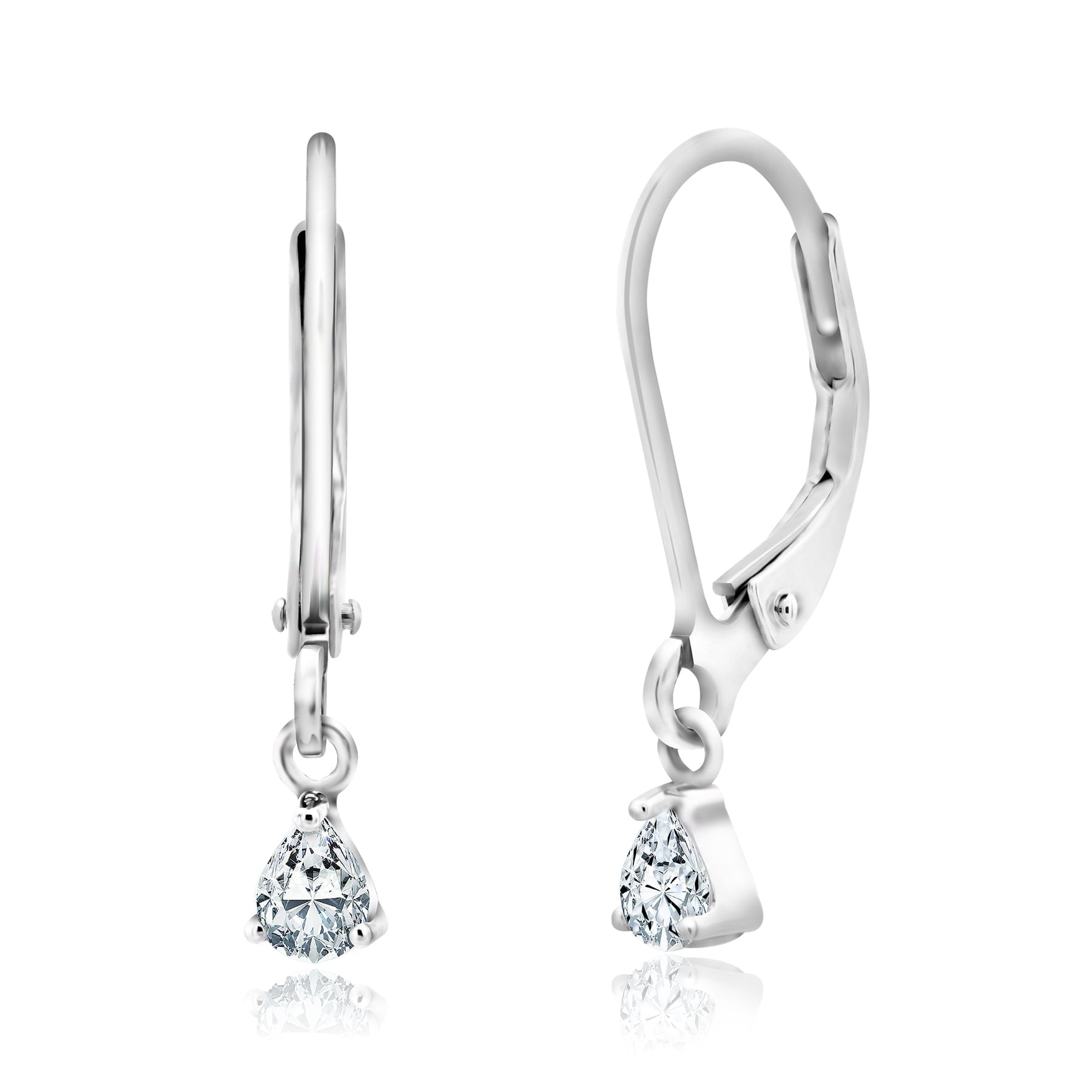 JeenMata Pear Shaped Diamond Drop Earrings - Classic Dangle Design in 18K White Gold Over Silver - Women's Earrings Jewelry