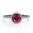 thumbnail image 1 of JeenMata Petite Pave Design 1 TCW Round Cut Lab Created Ruby and Moissanite Classic Halo Engagement Ring in 18K Black Gold Plating over Silver, 1 of 7