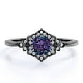 thumbnail image 1 of JeenMata Pinched Shank .75 Carat Round Cut Lab Created Alexandrite and Moissanite Lily Frame Engagement Ring in 18k Black Gold over Silver, 1 of 4