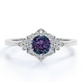 thumbnail image 1 of JeenMata Pinched Shank .75 Carat Round Cut Lab Created Alexandrite and Moissanite Lily Frame Engagement Ring in 18k White Gold over Silver, 1 of 3