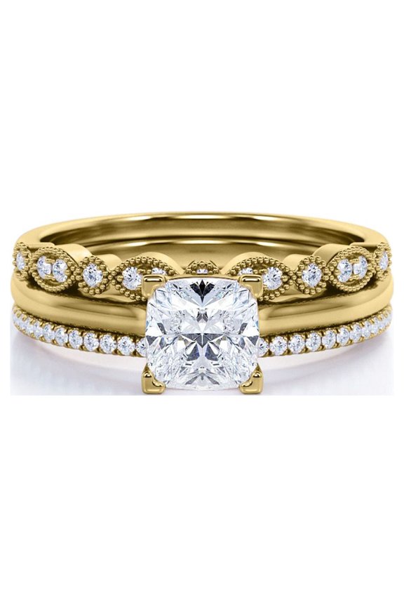 3.25 Carat Princess Wedding Ring Set - Bridal Set - Wedding Trio Set - Engagement Ring - Art Deco Ring - Promise Ring - Sterling Silver