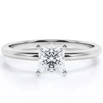 JeenMata Princess Cut Moissanite Solitaire Engagement Ring in 18k White Gold over Silver