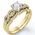 thumbnail image 1 of JeenMata Prong .95 Carat Round Cut Real Diamond Wedding Ring Set with Stacking Scalloped Band in 10k Yellow Gold, 1 of 6