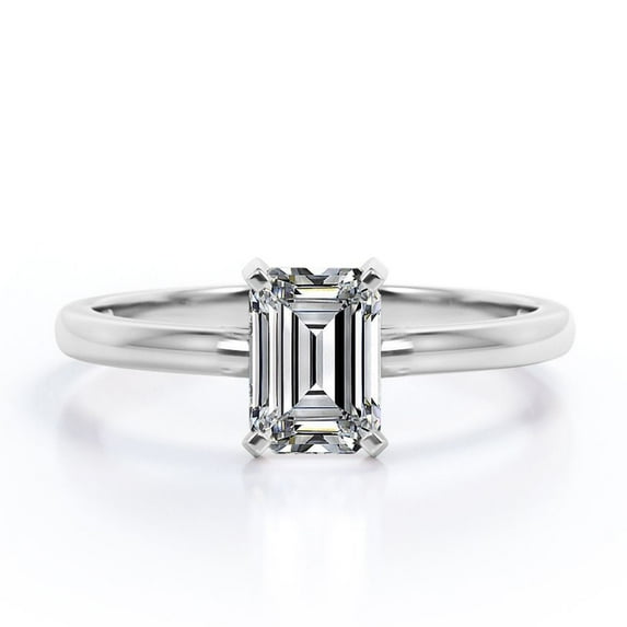 JeenMata Prong Set 1 Carat Emerald Cut Moissanite Solitaire Fashion Ring In 18K White Gold Plating Over Silver
