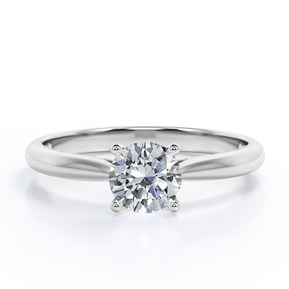 JeenMata Prong Set 1 Carat Round Cut Moissanite Solitaire Fashion Ring In 18K White Gold Plating Over Silver