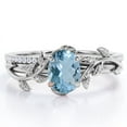 thumbnail image 1 of JeenMata Prong Setting 1.5 Carat Ovate Brazilian Created Aquamarine and Moissanite Leaf Design Wedding Ring Set in 18K White Gold Plating over Silver, 1 of 6