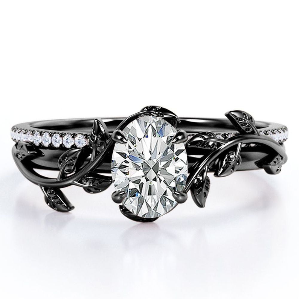 JeenMata Prong Setting 1.5 Carat Ovate Moissanite Leaf Design Wedding ...