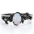 thumbnail image 1 of JeenMata Prong Setting 1.5 Carat Ovate Rainbow Opal and Moissanite Leaf Design Wedding Ring Set in 18K Black Gold Plating over Silver, 1 of 7