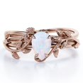 thumbnail image 1 of JeenMata Prong Setting 1 Carat Teardrop Natural Opal Leaf Pattern Bridal Ring Set in 18K Rose Gold Plating over Silver, 1 of 7
