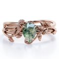 thumbnail image 1 of JeenMata Prong Setting 1 Carat Teardrop Transparent Dendritic Moss Green Agate Leaf Pattern Bridal Ring Set in 18K Rose Gold Plating over Silver, 1 of 6