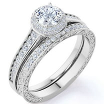 JeenMata Real Round Diamond - Channel Set Band - Cluster - Halo Engagement Ring - Bridal Set - 10K White Gold