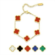 JEENMATA White Flower Link Bracelet in Yellow Gold Plated