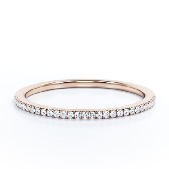 JeenMata Round Brilliant Moissanite Semi Eternity Wedding Ring Band in 18k Rose Gold Over Silver