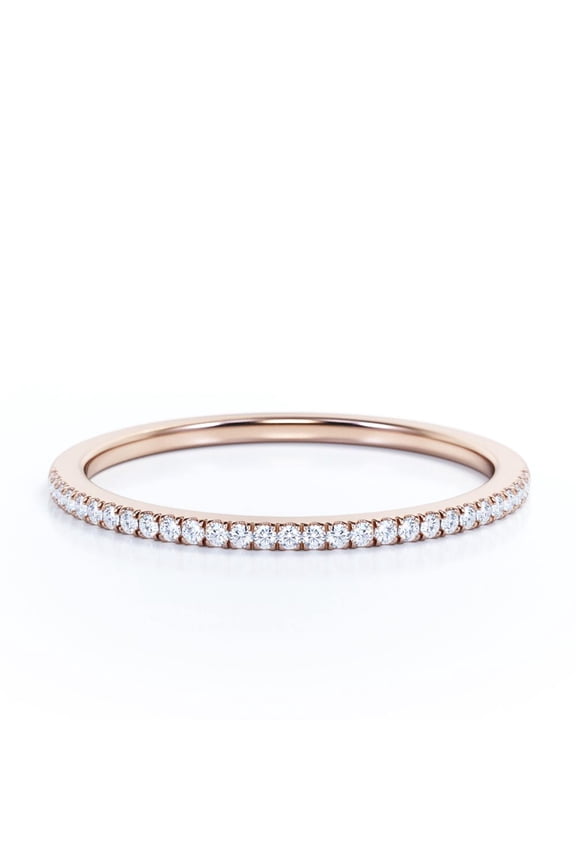 Round Brilliant Moissanite Semi Eternity Wedding Ring Band in 18k Rose Gold Over Silver