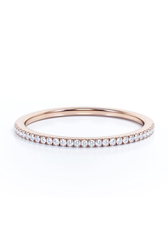 Stackable Round Brilliant Moissanite Semi Eternity Wedding Ring Band in 18k Rose Gold Over Silver