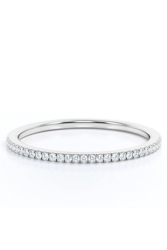 Round Cut Diamond Wedding Band - Semi Eternity Wedding Ring in 18K White Gold Over Silver
