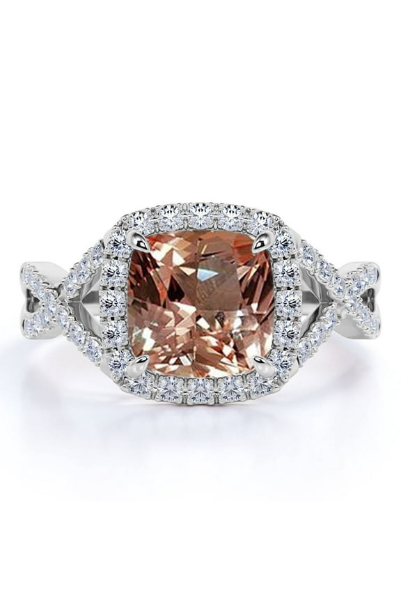 Round Cut Peach created morganite Infinity Engagement Ring in 18k White Gold over Silver
