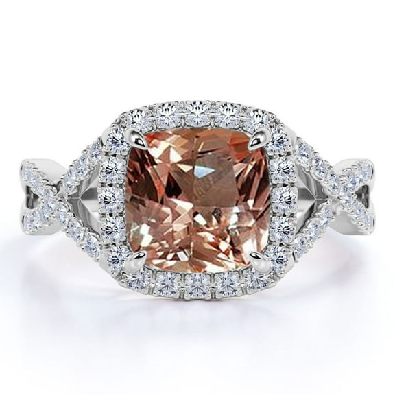 JeenMata Round Cut Peach created morganite Infinity Engagement Ring in 18k White Gold over Silver