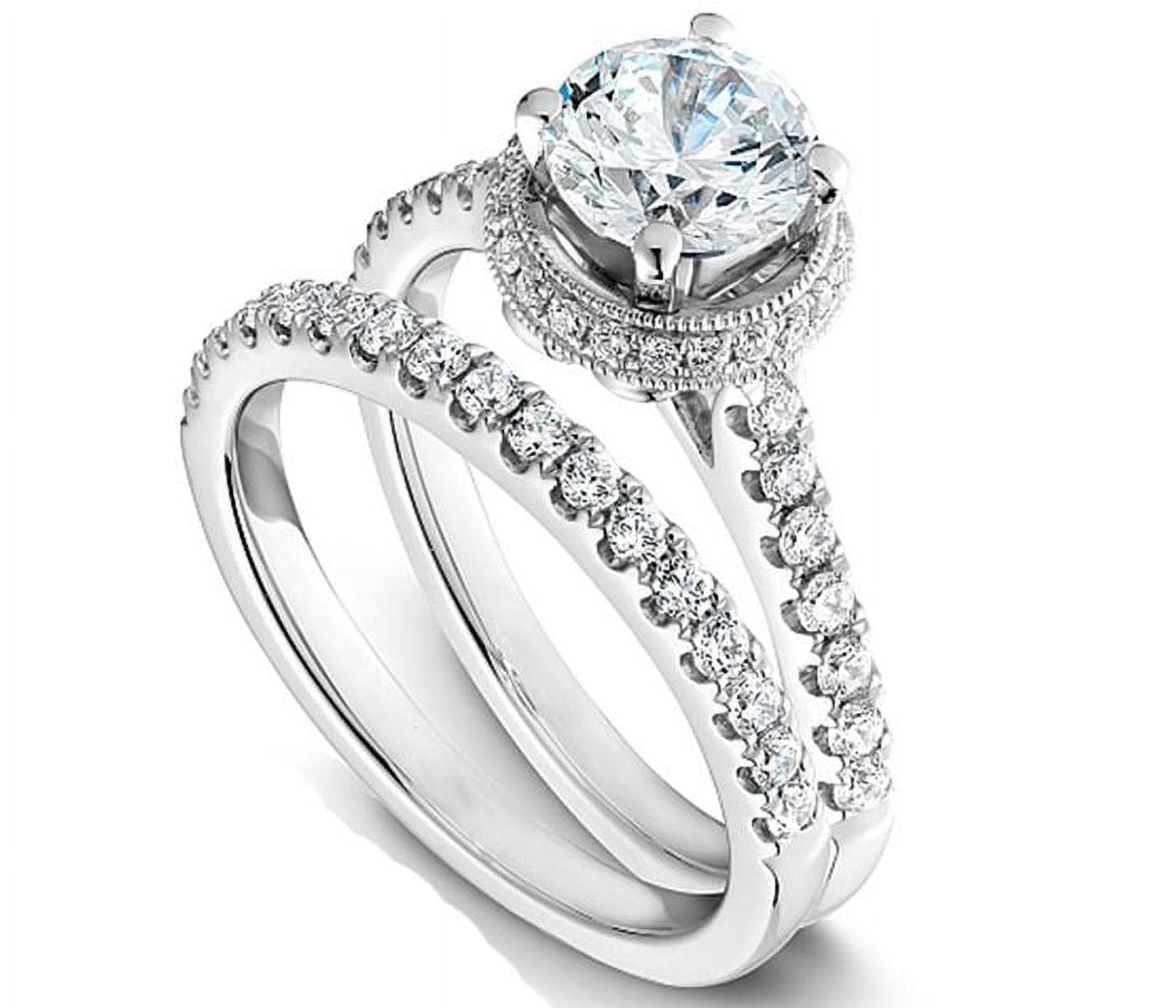 JeenMata Round Cut Lab Grown Diamond Halo Bridal Set in 10k White Gold