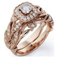 JeenMata 10K Rose Gold Wedding Ring Set Edwardian Round Diamond