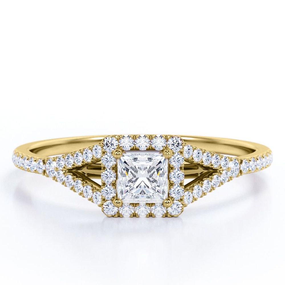 Scalloped Rim Rings JeenMata Scalloped Pave Split-Shank 0.5 TCW Princess Cut Diamond Halo ...
