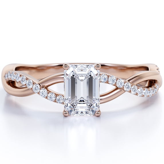 JeenMata Semi Infinity - 0.75 Carat EmeraldCut Moissanite - Pave - Prong Setting Engagement Ring - 18K Rose Gold Plating Over Silver